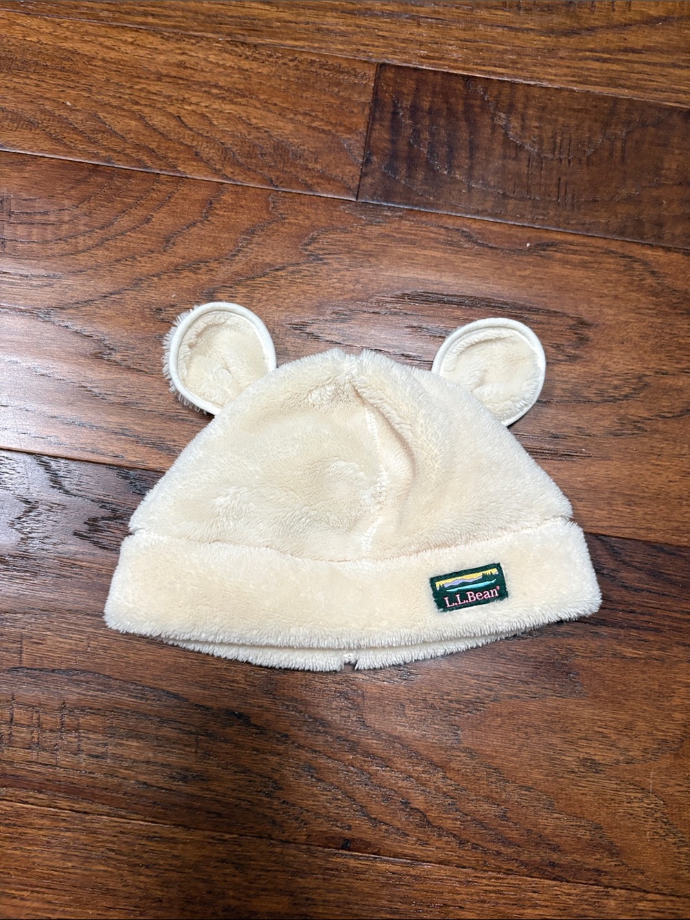 L.L. Bean Plush Cream Baby Hat with Ear Accents
